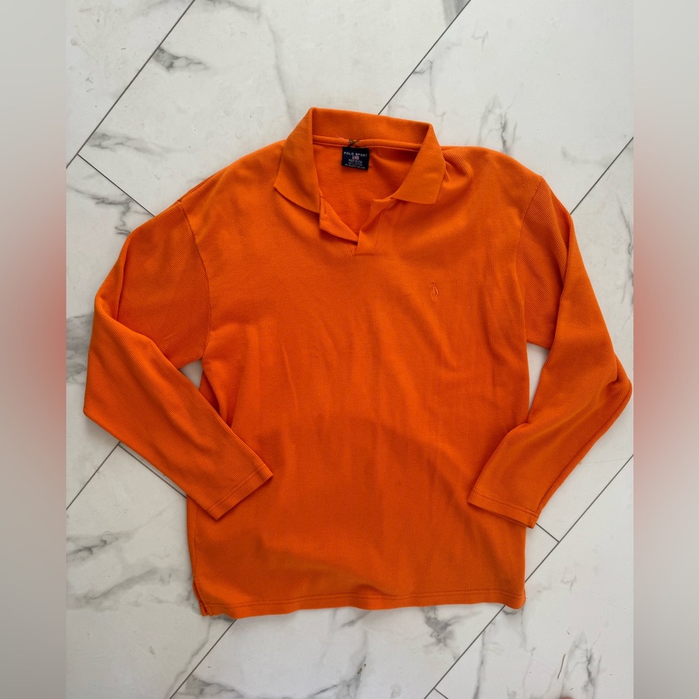 Orange oversized long sleeve polo in large very cool and on trend.
